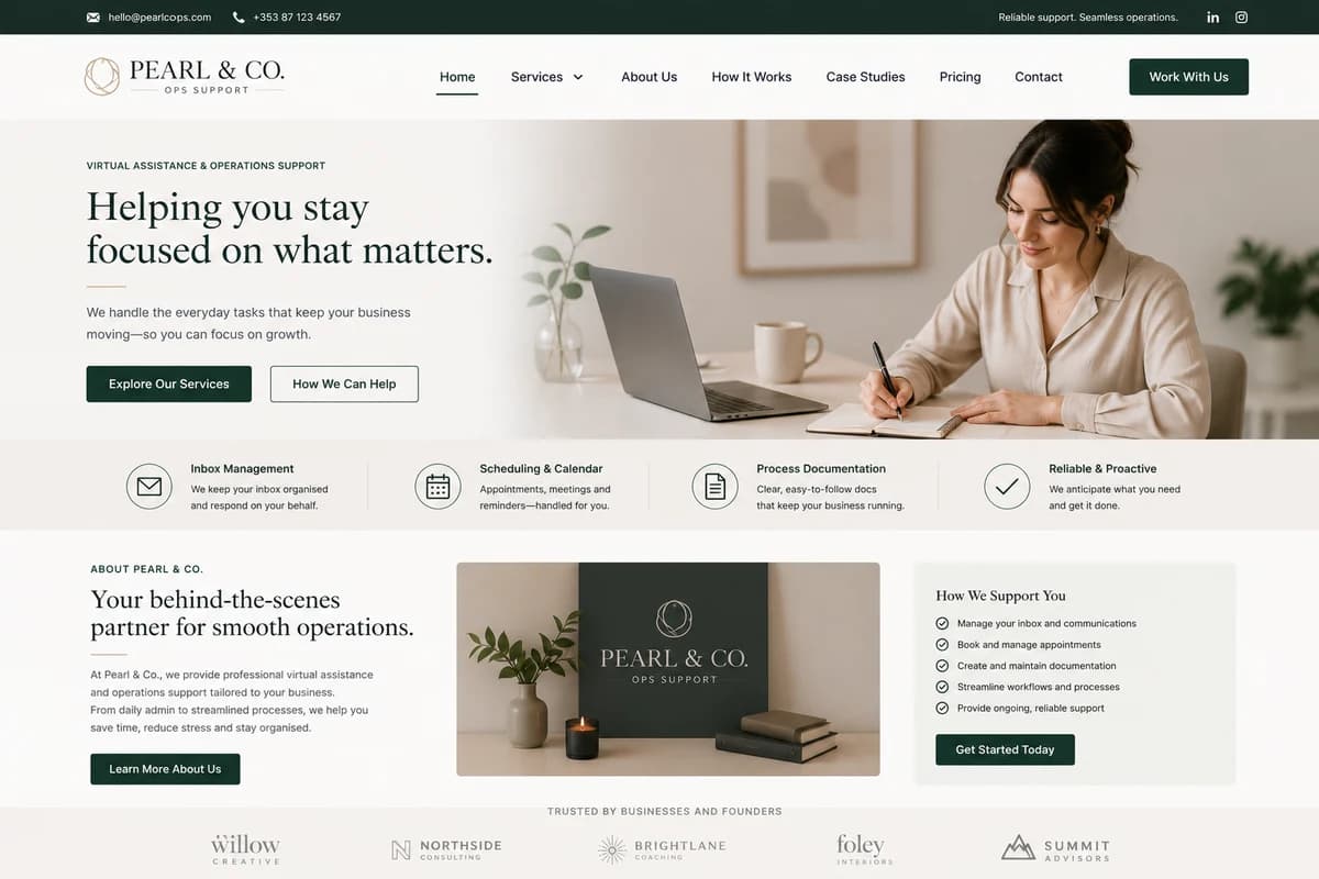 Pearl & Co. Ops Support — website design project